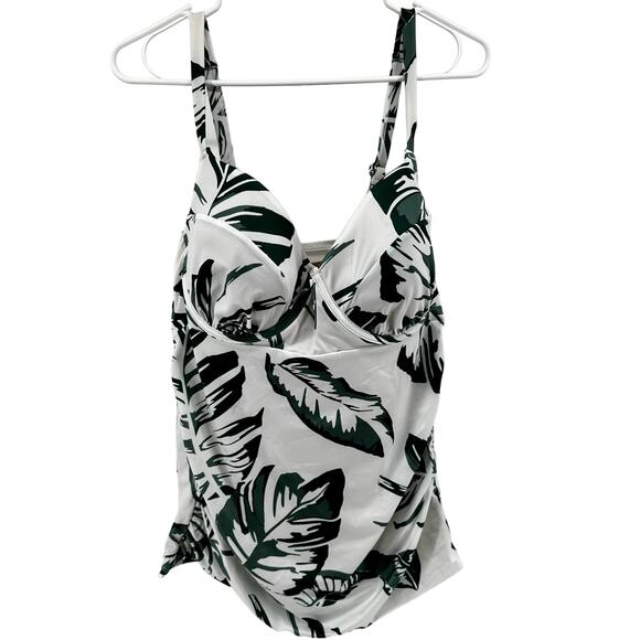 Cacique Swim Tankini Swimsuit Palm Print Underwire Adjustable White Green 40DD - Picture 2 of 8
